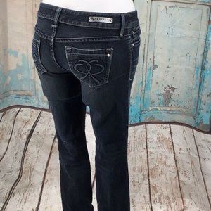 Express Womans Misses 21 Dark Wash Skinny Jeans with Embroidery on back pockets